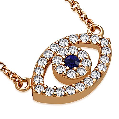 Gold Evil Eye Necklace Pendant Sterling Silver Cubic Zirconia