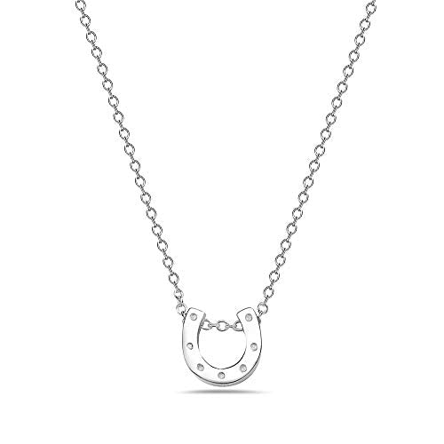 925 Sterling Silver Yellow Gold-Tone Small Horseshoe Good Luck Pendant Necklace