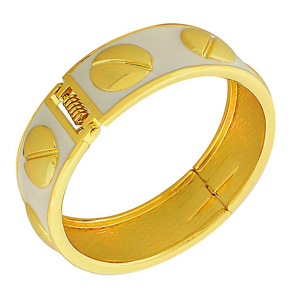 Fashion Alloy Yellow Gold-Tone White Enamel Bangle Bracelet