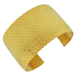Stainless Steel Gold Open End Wide Square Pattern Design Cuff Bangle Bracelet