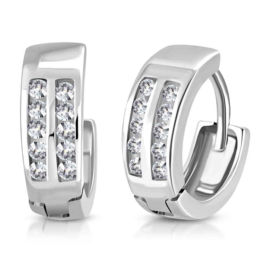 925 Sterling Silver White Clear CZ Hoop Huggie Small Girls Earrings 0.45"