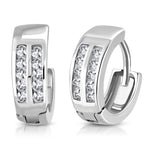 925 Sterling Silver White Clear CZ Hoop Huggie Small Girls Earrings 0.45"