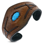 Brown Leather Simulated Turquoise Adjustable Bracelet