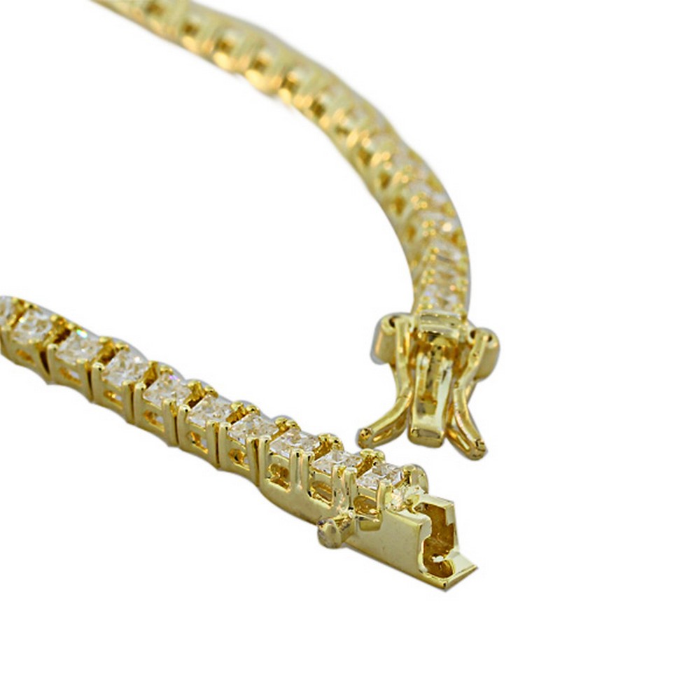 925 Sterling Silver Yellow Gold-Tone Classic White CZ Womens Tennis Bracelet