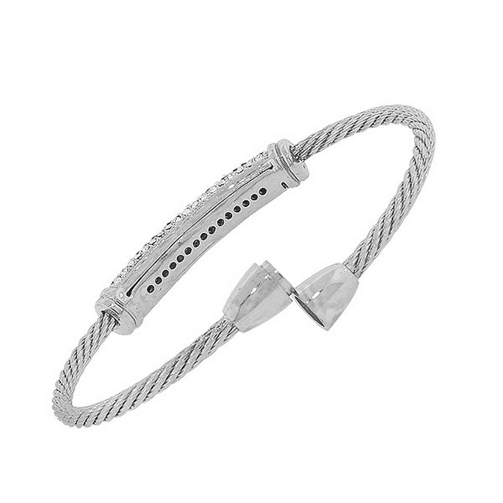 Silver-Tone White CZ Twisted Cable Bangle Bracelet