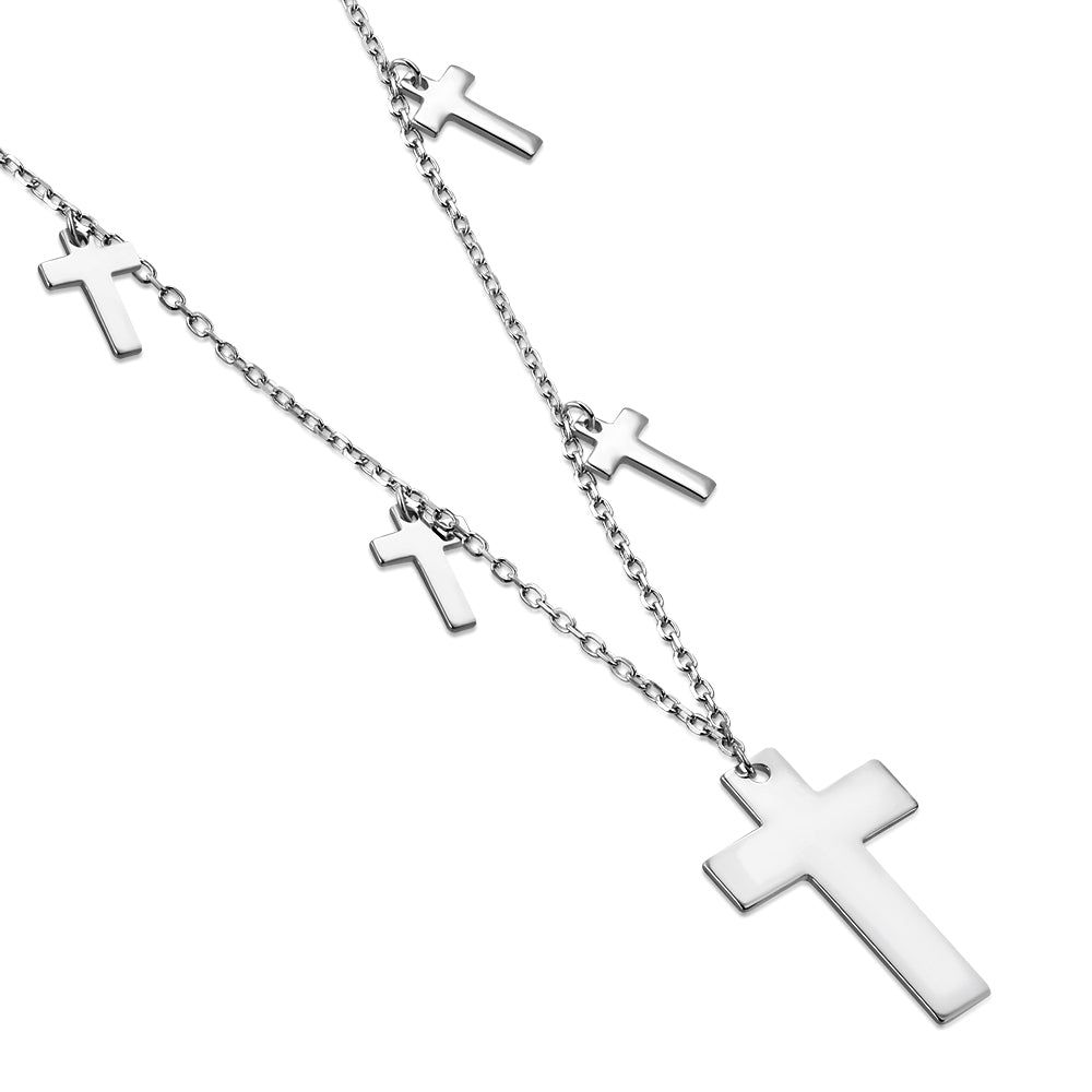 My Daily Styles Cross Necklace Pendant 925 Sterling Silver Y-Shape with Extra Small Crosses Accents