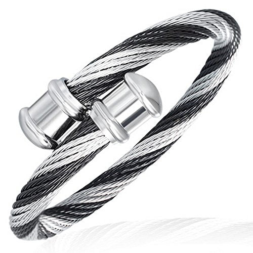 Stainless Steel Two-Tone Twisted Cable Wire Womens Cuff Bangle Bracelet