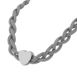 Stainless Steel Silver-Tone Mesh Braided Love Heart Bracelet Necklace Set