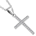 925 Sterling Silver Clear CZ Religious Cross Pendant Necklace, 18"