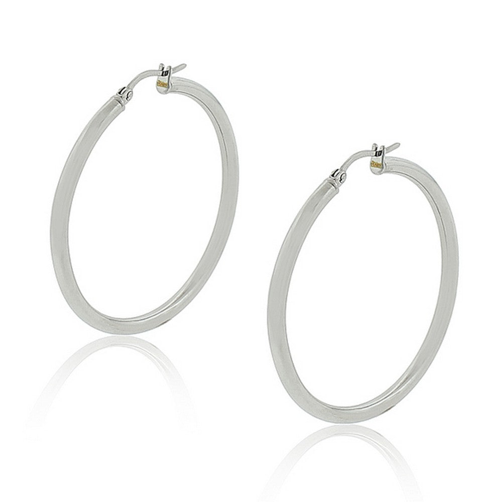 Stainless Steel Silver-Tone Classic Large 1.75" Round Hoop Earrings