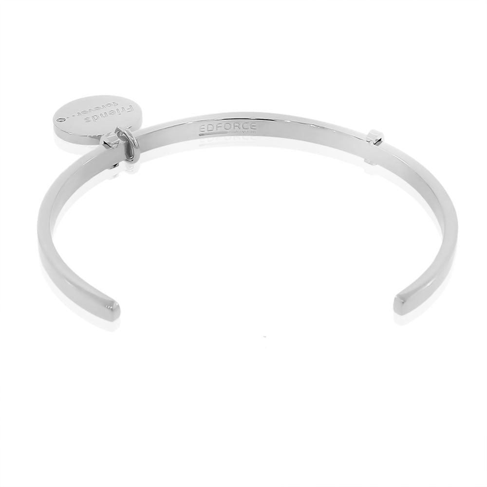 Stainless Steel Silver-Tone CZ Friends Forever Open End Bangle Bracelet