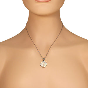 Stainless Steel Silver-Tone Simulated Mother-of-Pearl CZ Hamsa Pendant Necklace