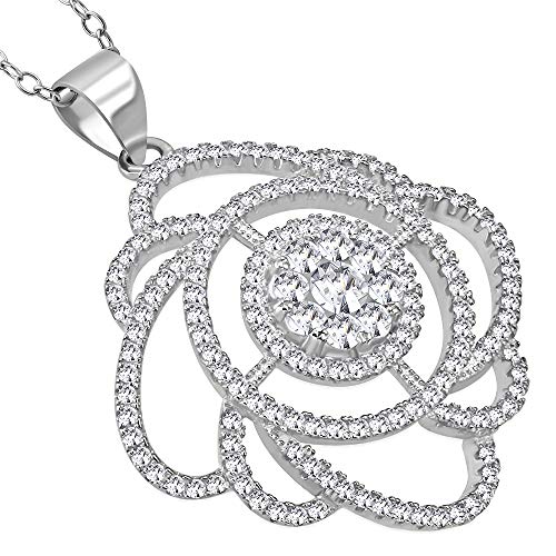 S925 Sterling Silver Yellow Gold-Tone White Clear CZ Statement Pendant Necklace