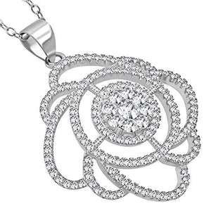 S925 Sterling Silver Yellow Gold-Tone White Clear CZ Statement Pendant Necklace