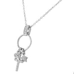 925 Sterling Silver White CZ Latin Cross Star Charms Link Chain Necklace