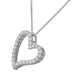 925 Sterling Silver Love Heart Charm White CZ Pendant Necklace with Chain