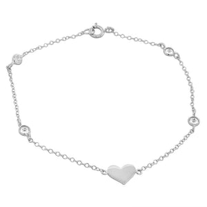 925 Sterling Silver Yellow Gold-Tone White CZ Love Heart Womens Girls Link Chain Bracelet
