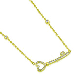 925 Sterling Silver Clear CZ Love Heart Sideways Key Pendant Necklace, 17"