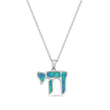 Inlay Opal Chai Necklace Pendant Sterling Silver