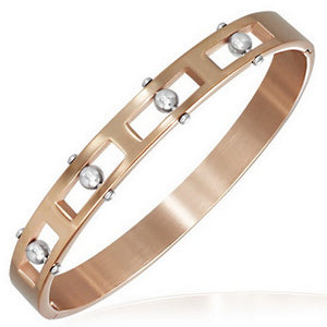 Stainless Steel Rose Gold-Tone Beads Oval-Shaped Unisex Bangle Bracelet