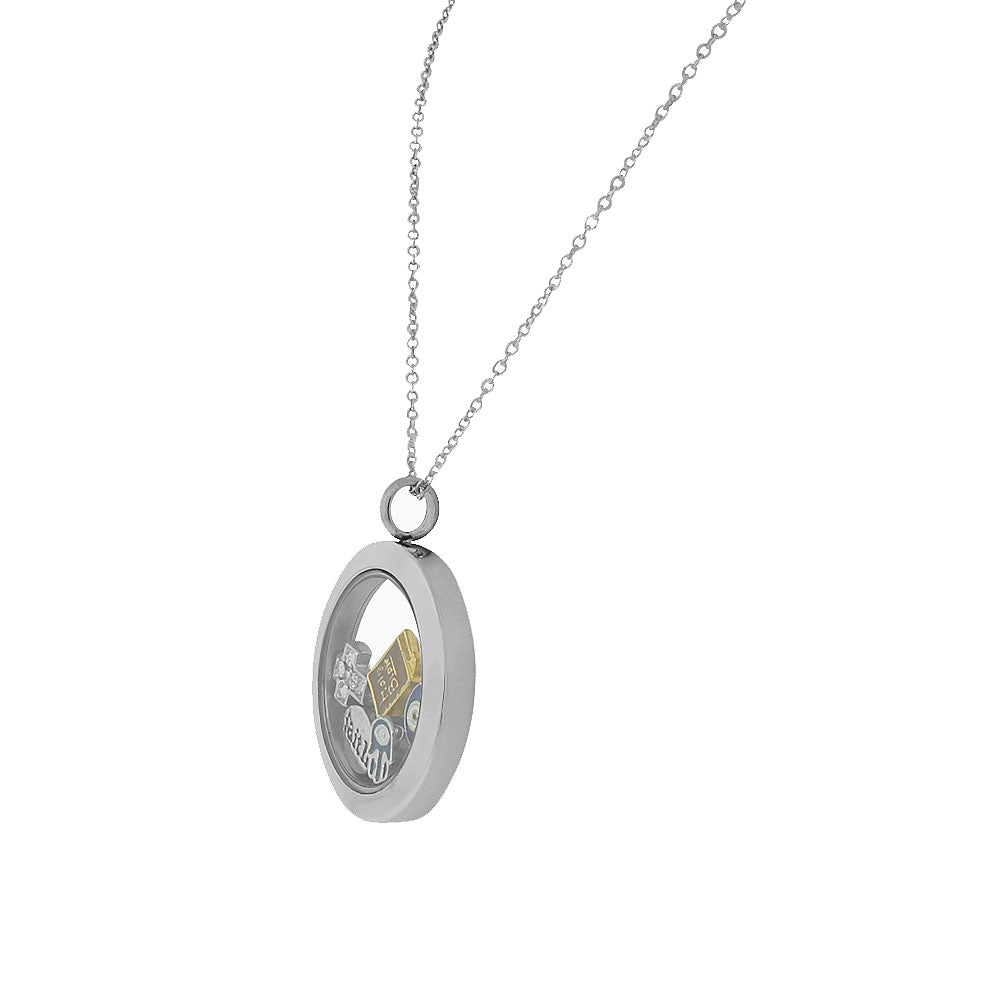 Stainless Steel Silver-Tone Faith Religious Locket Pendant Necklace - Charms Included
