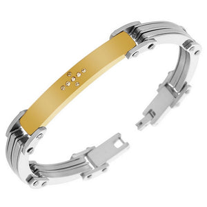 Stainless Steel Two-Tone CZ Cross Men's Link Chain Bracelet