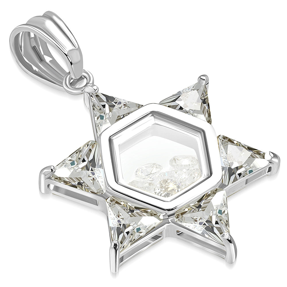 Stainless Steel Yellow Gold-Tone Clear White CZ Jewish Star of David Pendant Necklace
