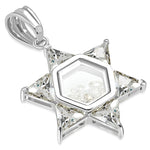 Stainless Steel Yellow Gold-Tone Clear White CZ Jewish Star of David Pendant Necklace