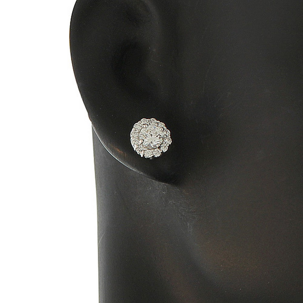 Sterling Silver White CZ Womens Round Stud Earrings