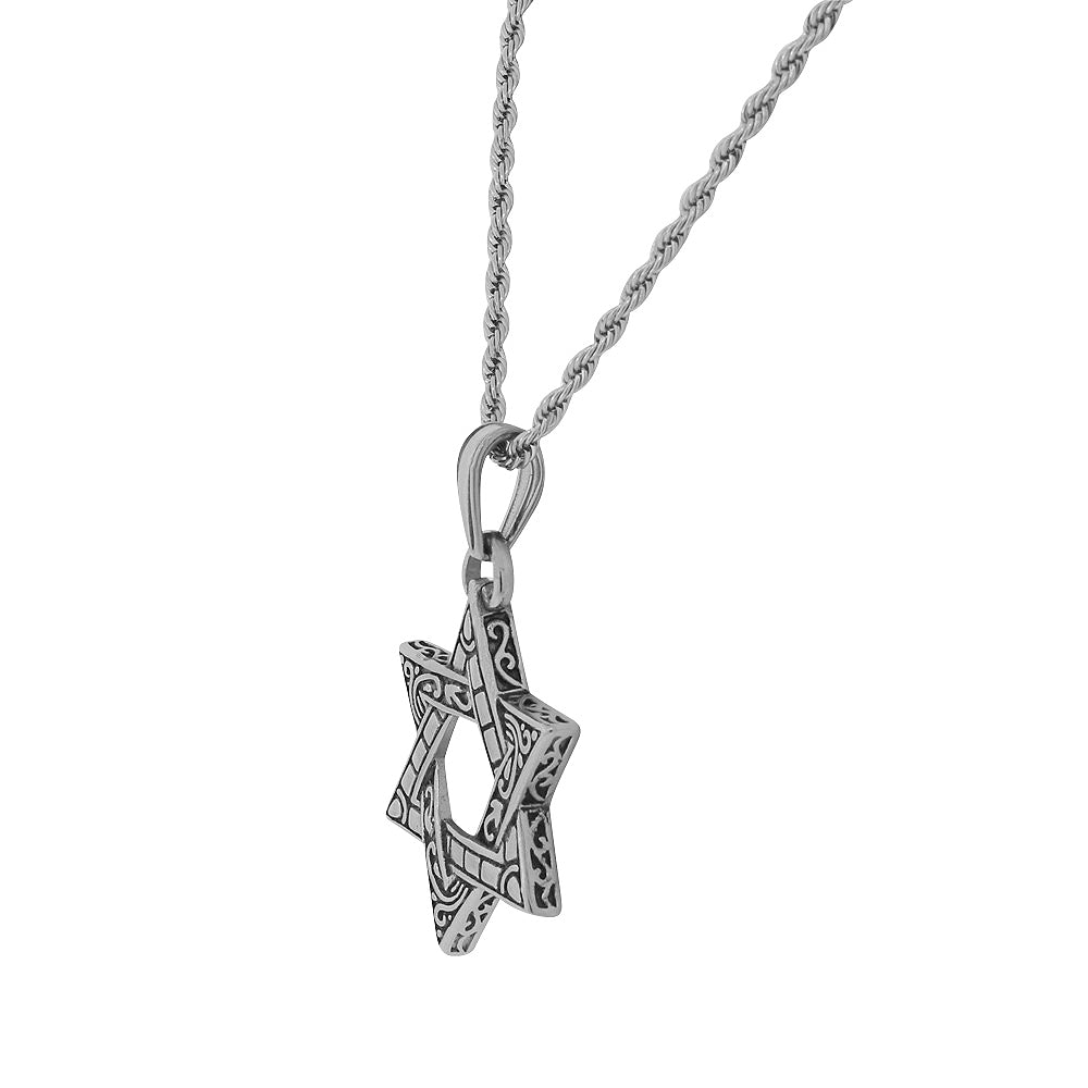 Stainless Steel Silver-Tone Large Statement Jewish Star of David Men's Pendant Necklace