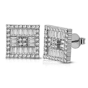 925 Sterling Silver Yellow Gold-Tone Clear White Baguette-Shape CZ Square Stud Earrings, 0.45"
