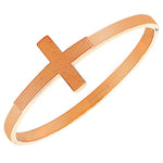 Stainless Steel Rose Gold-Tone Classic Religious Cross Prayer Spanish Bangle Bracelet