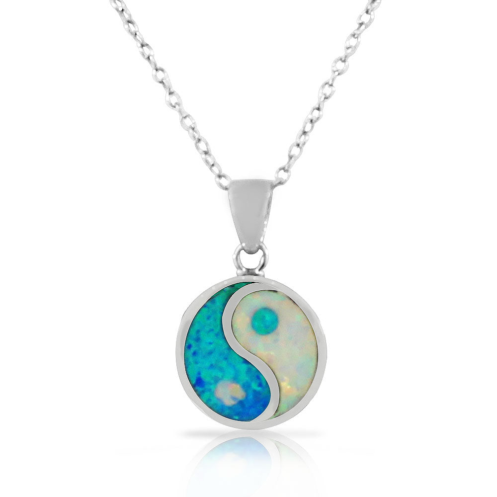 Inlay Opal Yin Yang Necklace Sterling Silver