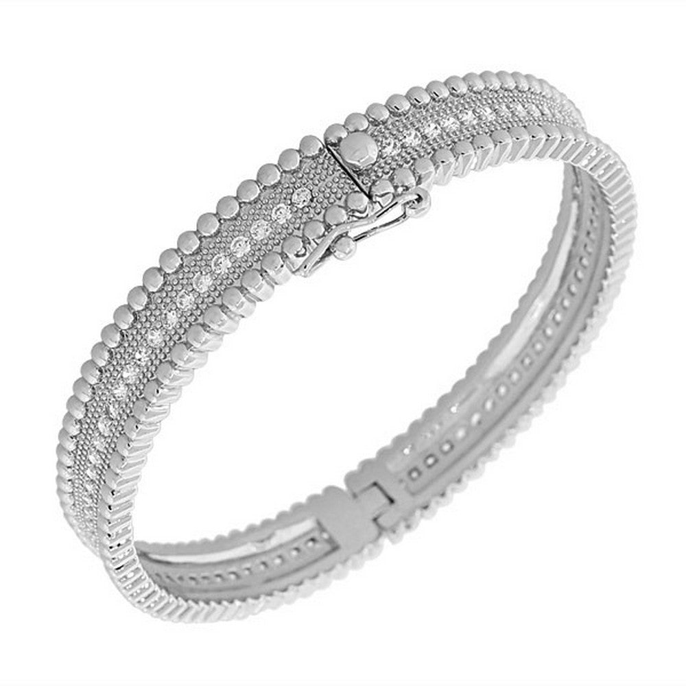 Fashion Silver White CZ Filigree Bangle Bracele