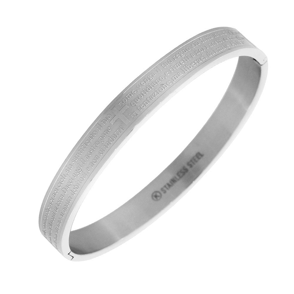 Stainless Steel Silver-Tone Classic Oval Lord's Prayer Italian Italy Bangle Bracelet