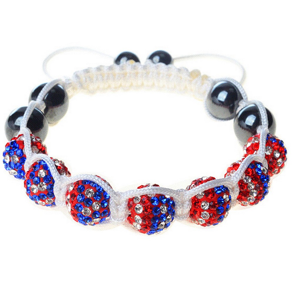 USA America American Flag Red Blue White Cord Macrame Beaded Adjustable Bracelet