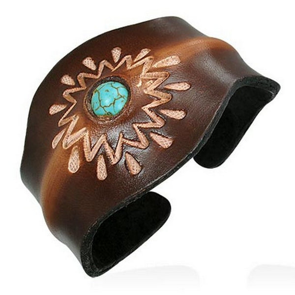 Engraved Sun Leather Band