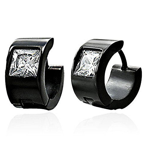 Stainless Steel Yellow Gold-Tone White Princess CZ Hoop Huggie Earrings