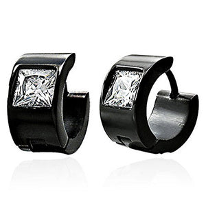 Stainless Steel Yellow Gold-Tone White Princess CZ Hoop Huggie Earrings