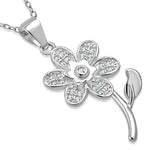 925 Sterling Silver CZ Flower Floral Pendant Necklace, 18"