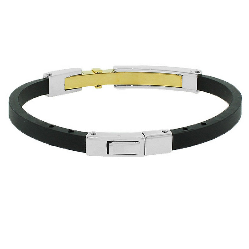 Stainless Steel Black Rubber Silicone Two-Tone Men's Bracelet