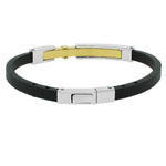 Stainless Steel Black Rubber Silicone Two-Tone Men's Bracelet