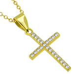 925 Sterling Silver Clear CZ Religious Cross Pendant Necklace, 18"
