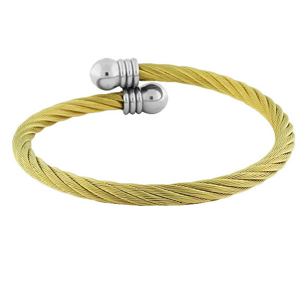 Stainless Steel and Alloy Open End Twisted Cable Bracelet