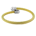 Stainless Steel and Alloy Yellow Gold-Tone Open End Twisted Cable Bracelet