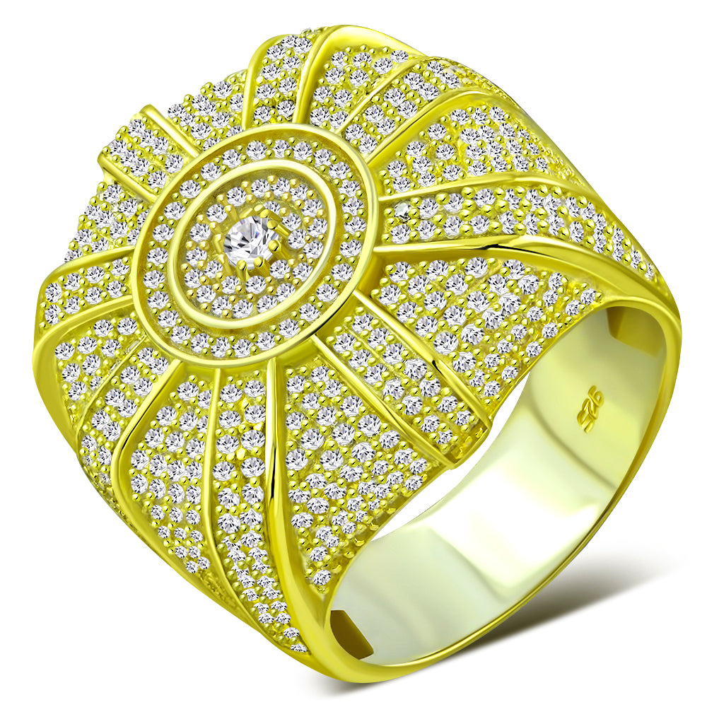 Men's 925 Sterling Silver Round Statement Ring Cubic Zirconia