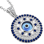 925 Sterling Silver White Blue CZ Evil Eye Protection Pendant Necklace
