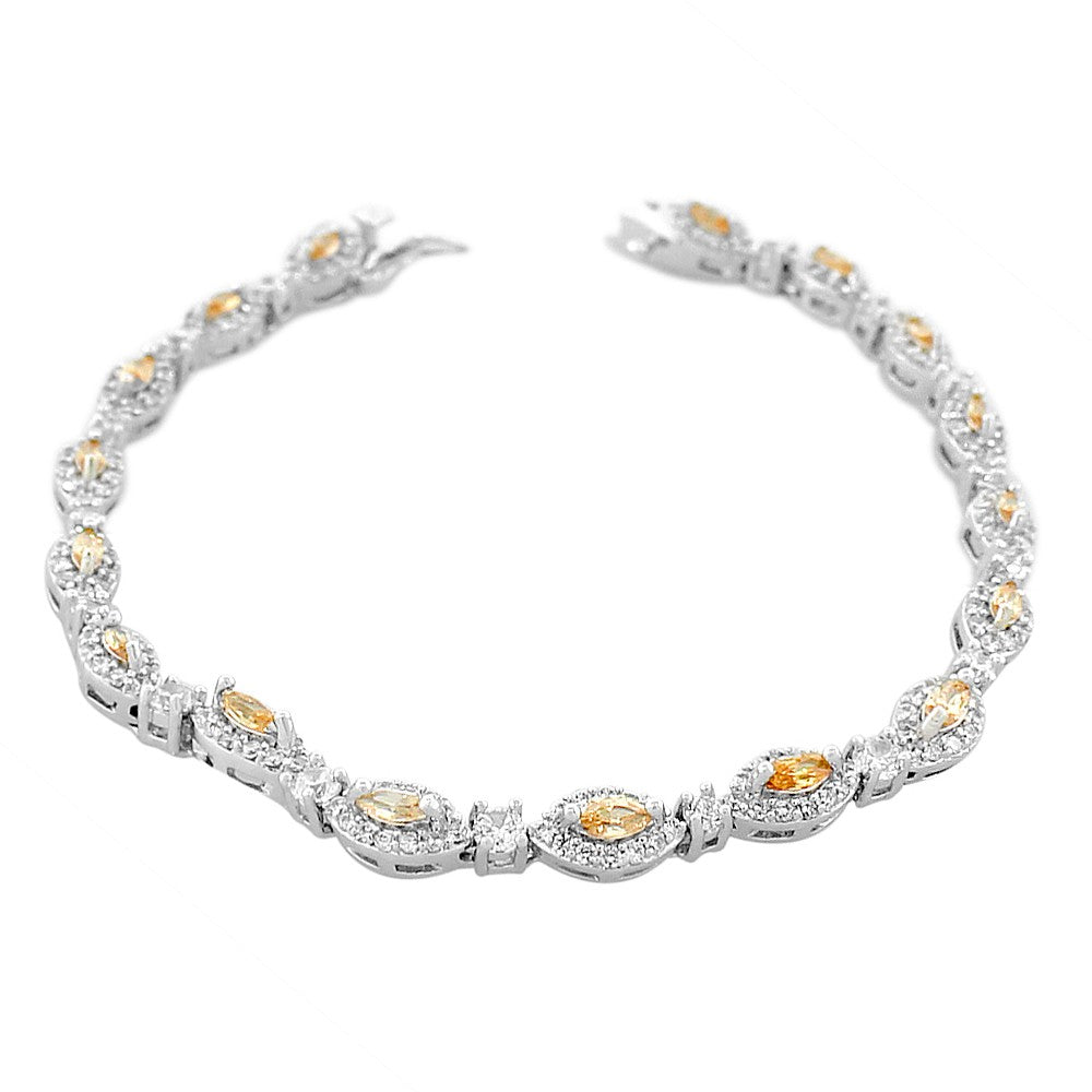 925 Sterling Silver Marquise White Blue Sapphire-Tone CZ Classic Tennis Bracelet