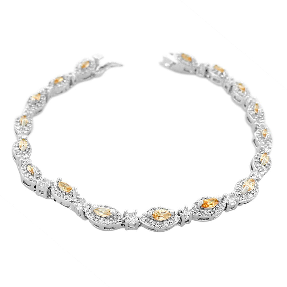 925 Sterling Silver Marquise White Cognac Chocolate Brown CZ Classic Tennis Bracelet