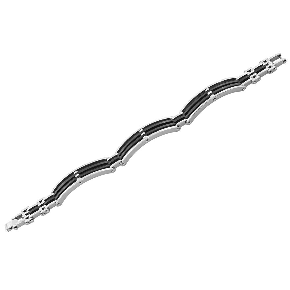 Stainless Steel Black Rubber Silicone Men's Link Bracelet